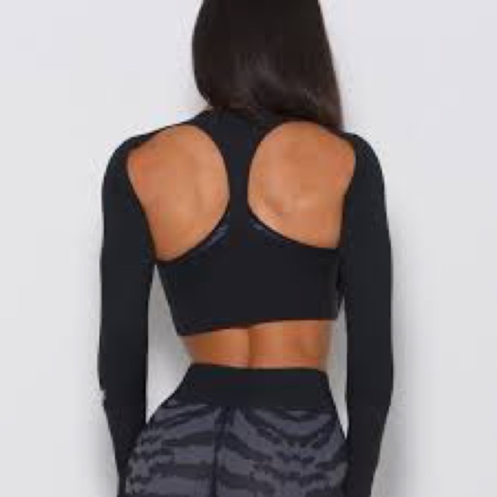 Bombshell Open Back Long Sleeve Black Shirt Top